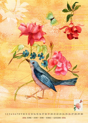 عکس با کیفیت نقاشی پرنده آبی با شکوفه